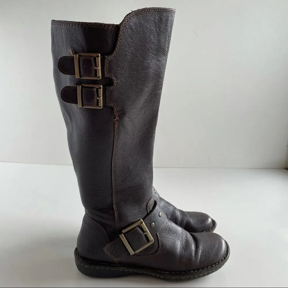 boc 6 Brown Leather Oliver Mid Calf Riding Full Zip Up Buckle Boots gold b.o.c.